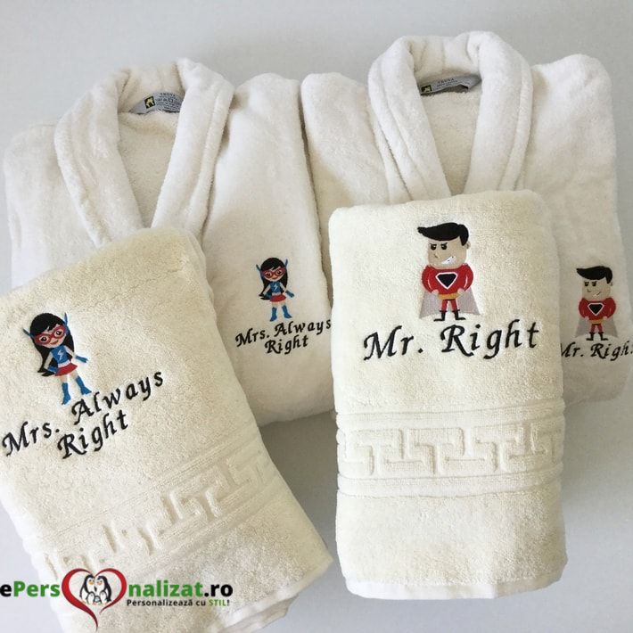 Set halate si prosoape crem mr right mrs always right
