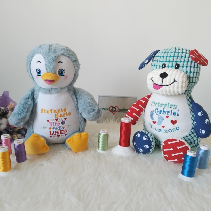 Jucarii de plus personalizate pinguin si catelus