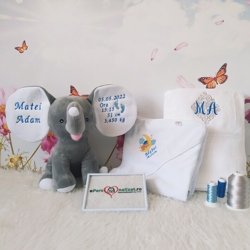 Set botez jucarie plus si prosop gluga personalizat